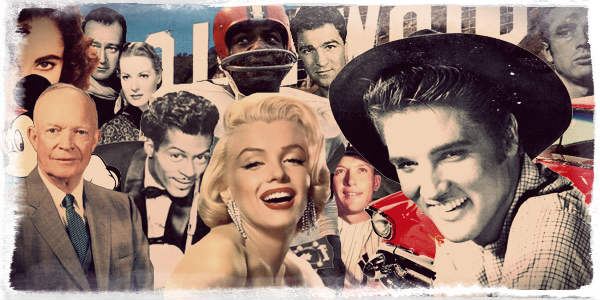 Collage med 1950-talls-ikoner